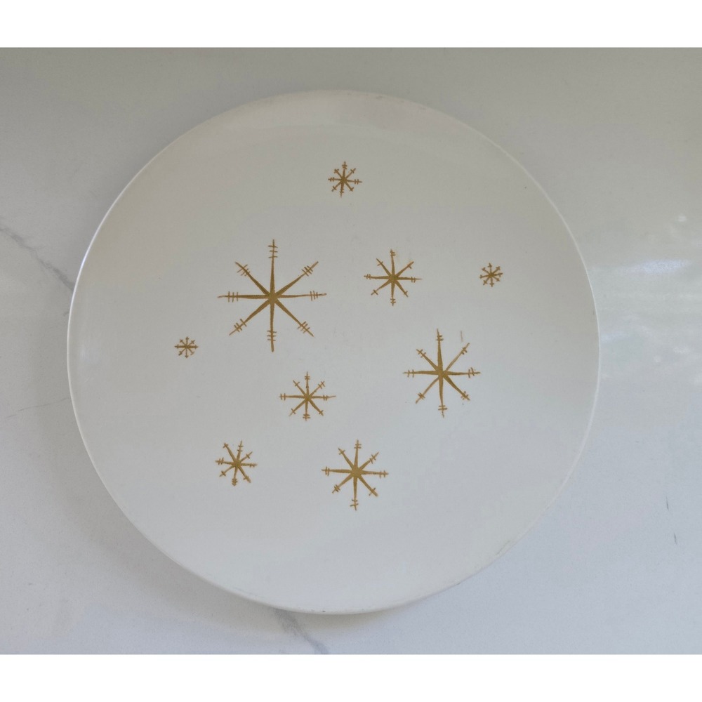 Royal China Star Glow 10 in Plate Mid Century Modern Atomic Starburst Gold MCM